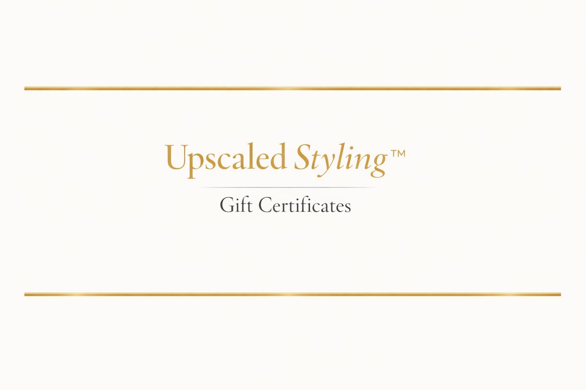 Cream envelope tied with a satin ribbon, soft candlelight and warm neutral textures, featuring the text ‘Upscaled Styling™ Gift Certificate.