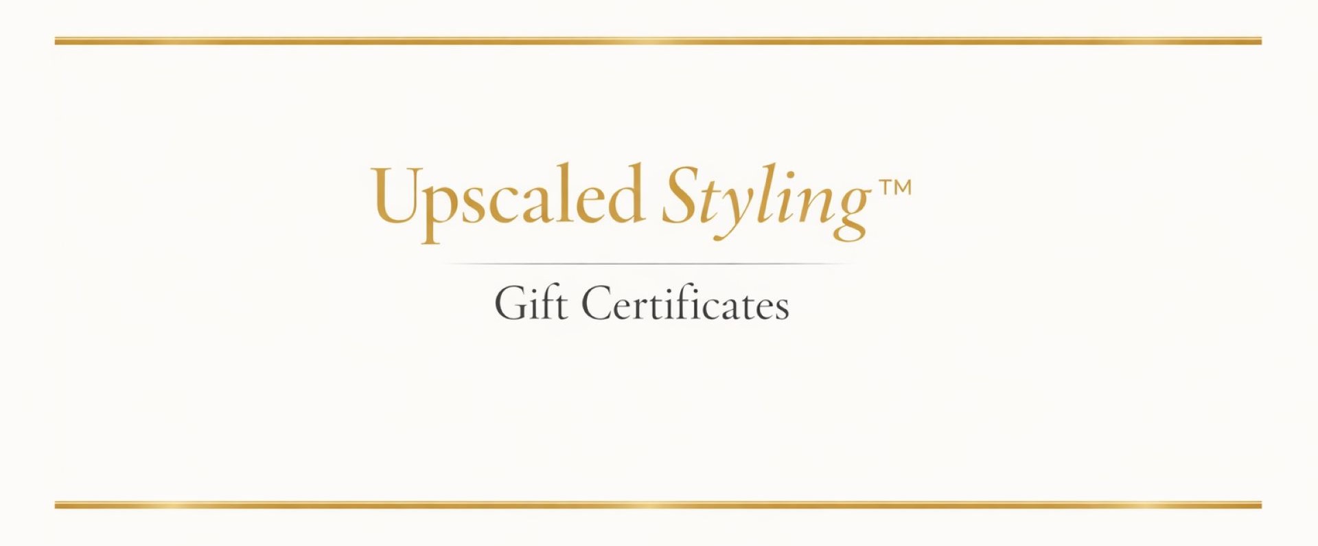 Cream envelope tied with a satin ribbon, soft candlelight and warm neutral textures, featuring the text ‘Upscaled Styling™ Gift Certificate.